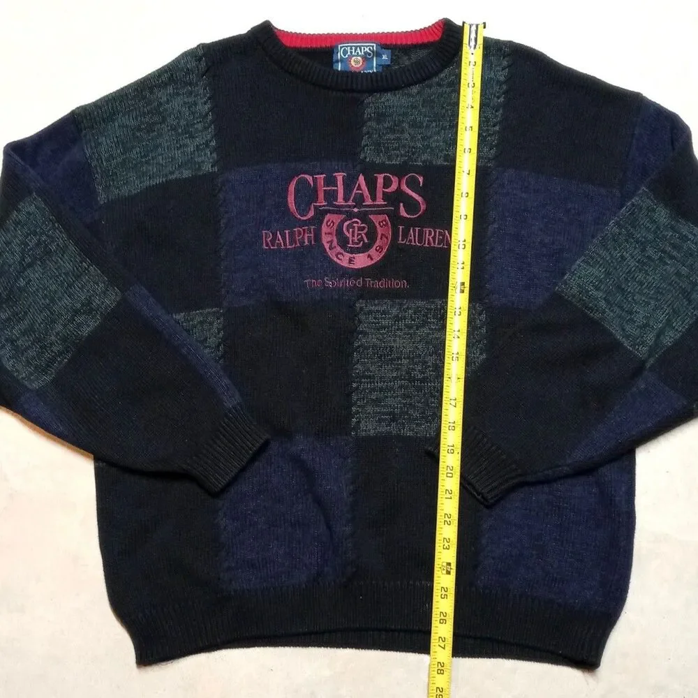Vintage 90s Chaps Polo Ralph Lauren Knit Sweater Size XL Big Crest Logo Spellout